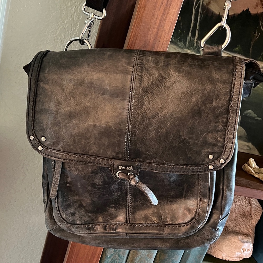 The Sak Dark Gray Leather Messenger Bag